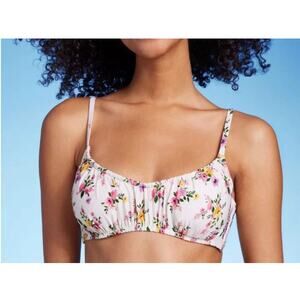 Shade & Shore Ruched Underwire Bikini Top - Multi Floral Print Women's 38DD NWT